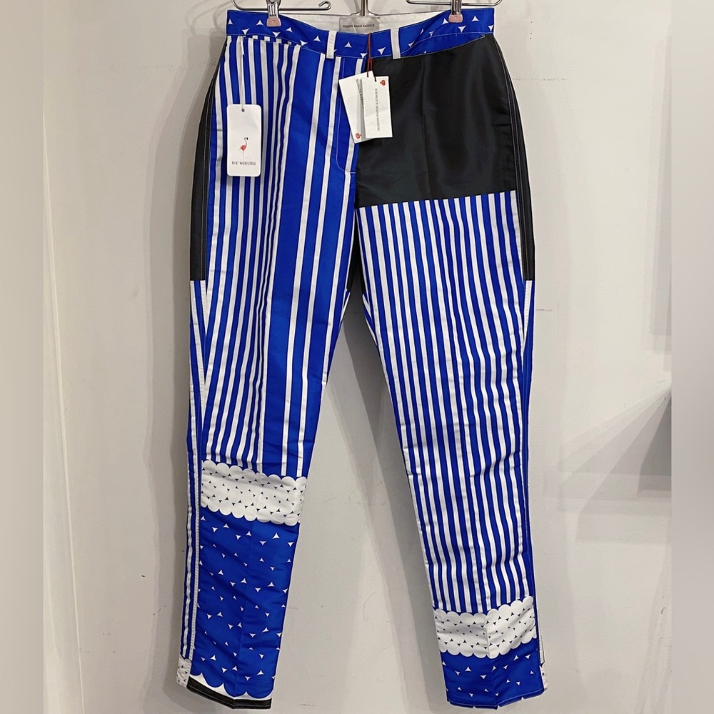 Maison Rabih Kayrouz RTW Cobalt Blue Striped Multi Patterned Pants 38 6 France